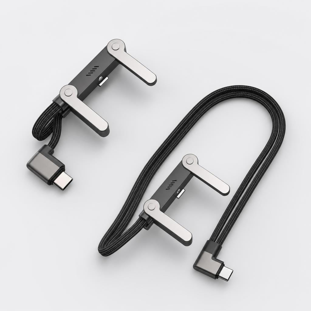 Cable Zettro plegado y extendido, conector USB-C en ángulo recto