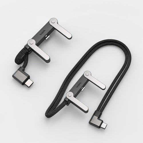 Cable Zettro plegado y extendido, conector USB-C en ángulo recto