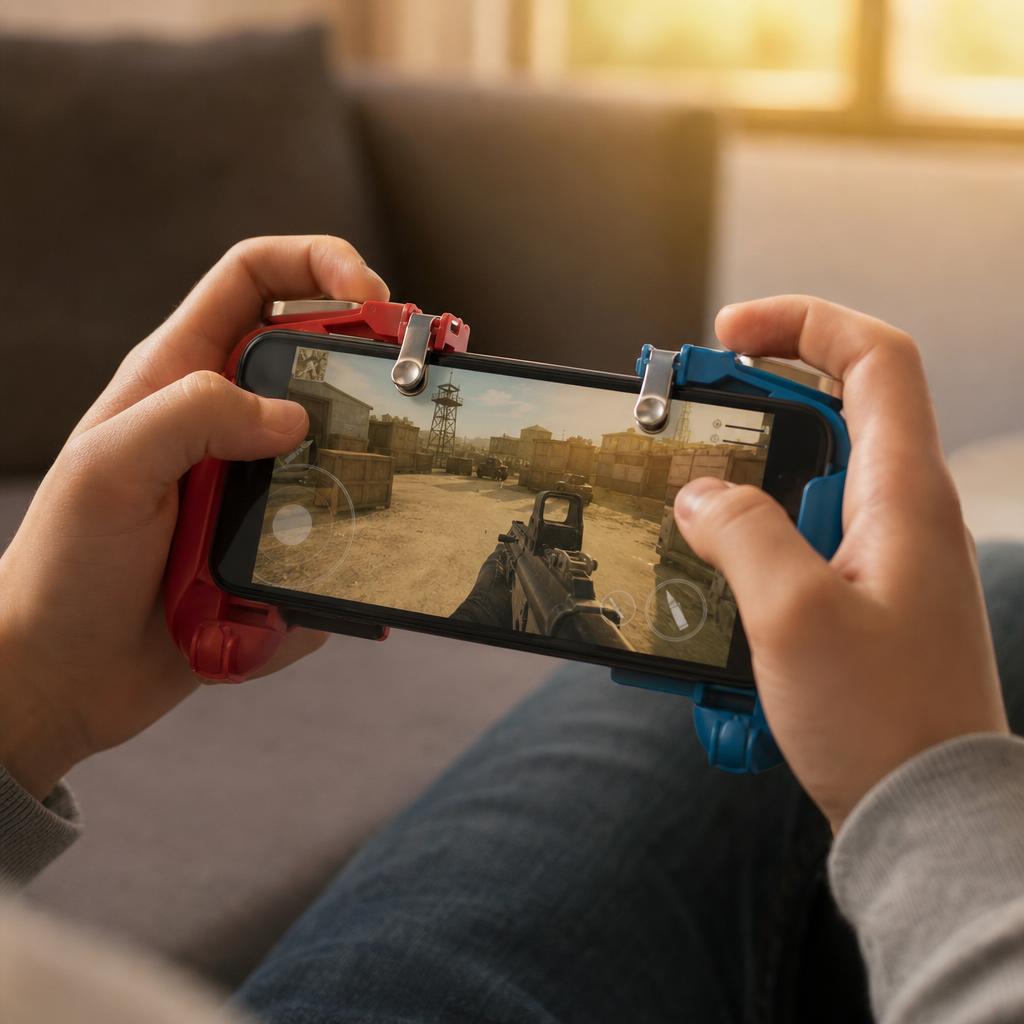 Mando gamer Zettro en uso, jugando en el sillón